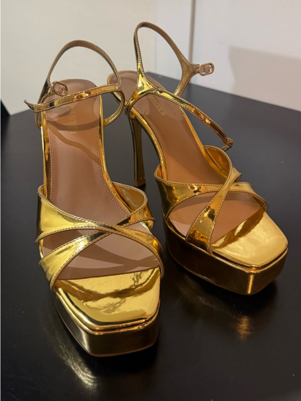 Steve Madden Gold Metallic Platform Sandals with Ankle Strap - Picture 10 of 13